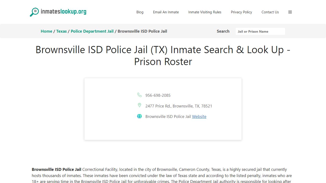 Brownsville ISD Police Jail (TX) Inmate Search & Look Up - Prison Roster
